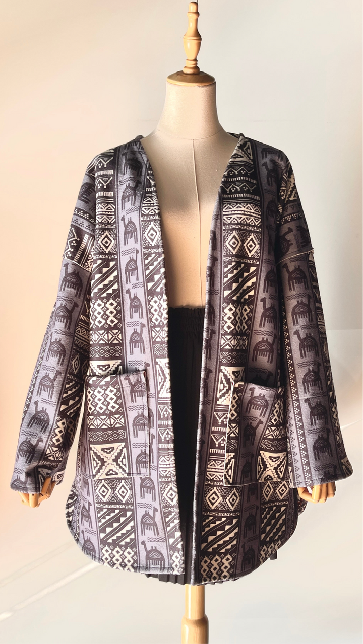 Long patches X Grey Double face cardigan