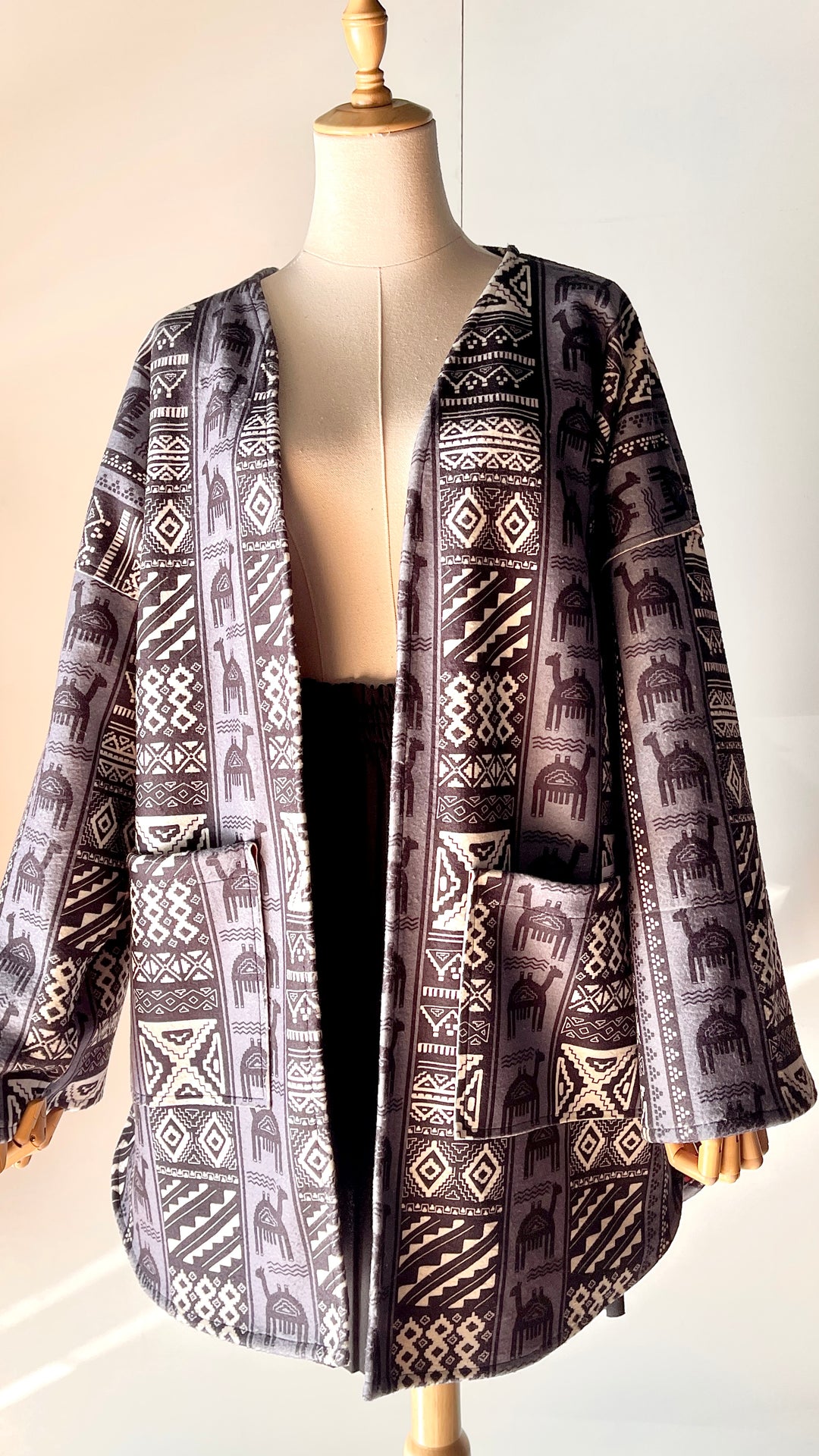 Long patches X Grey Double face cardigan