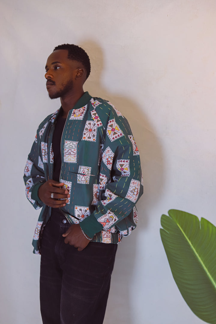 Embroidery Green stitches men  jacket